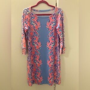 Lilly Pulitzer Womens UPF 50+ Sophie Dress Blue Peri Shrimply the Best Sz M.